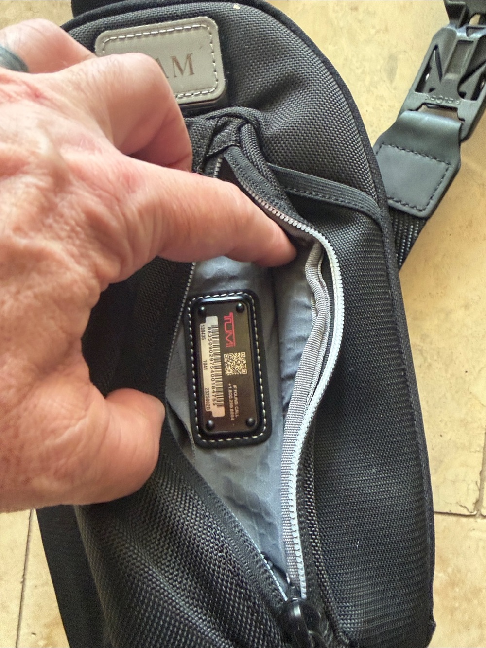 Tumi Black Sling Bag with CAM Nameplate - Picture 3 of 4